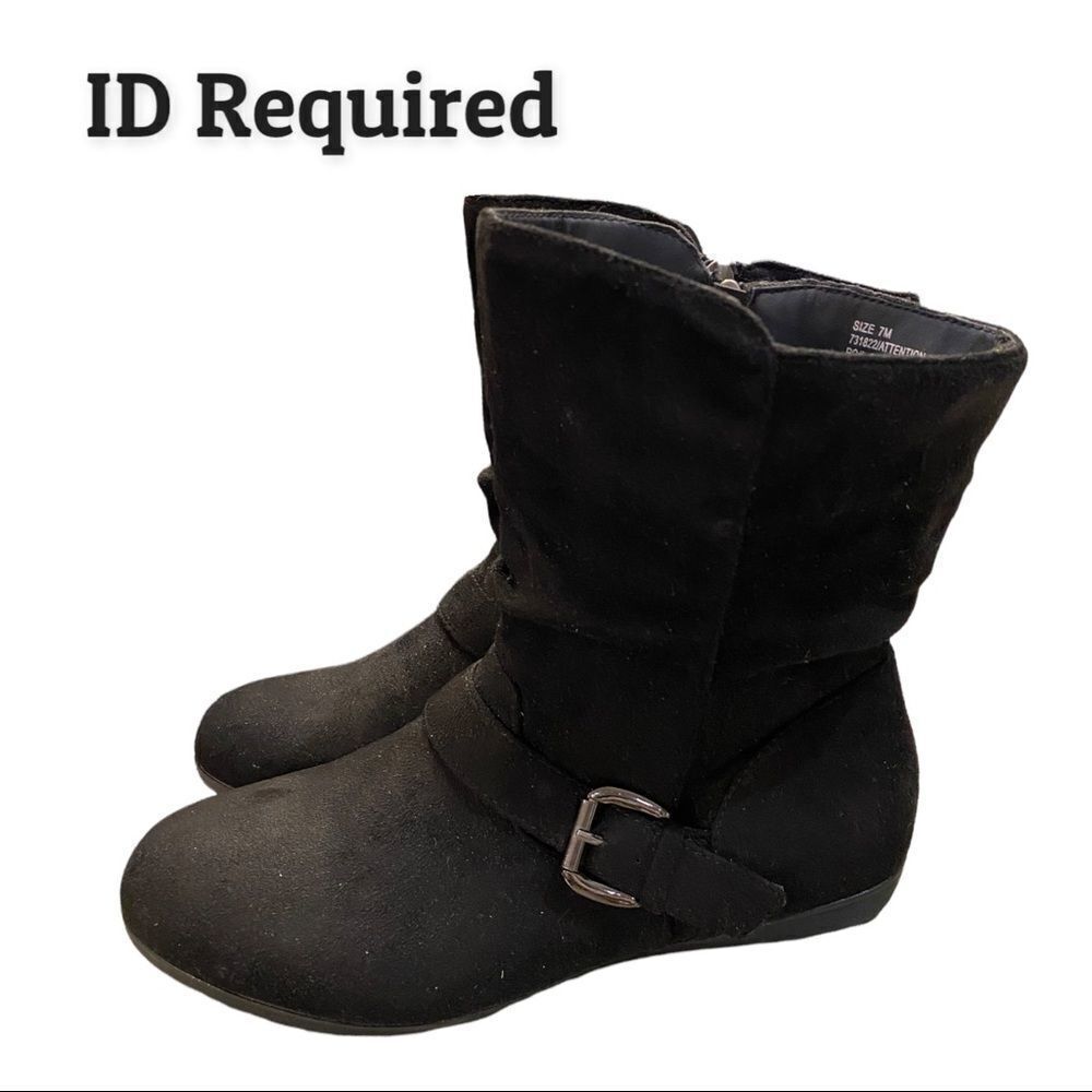 ID Required "Attention" Women's Black Suede Vegan Ankle Boots Booties 7